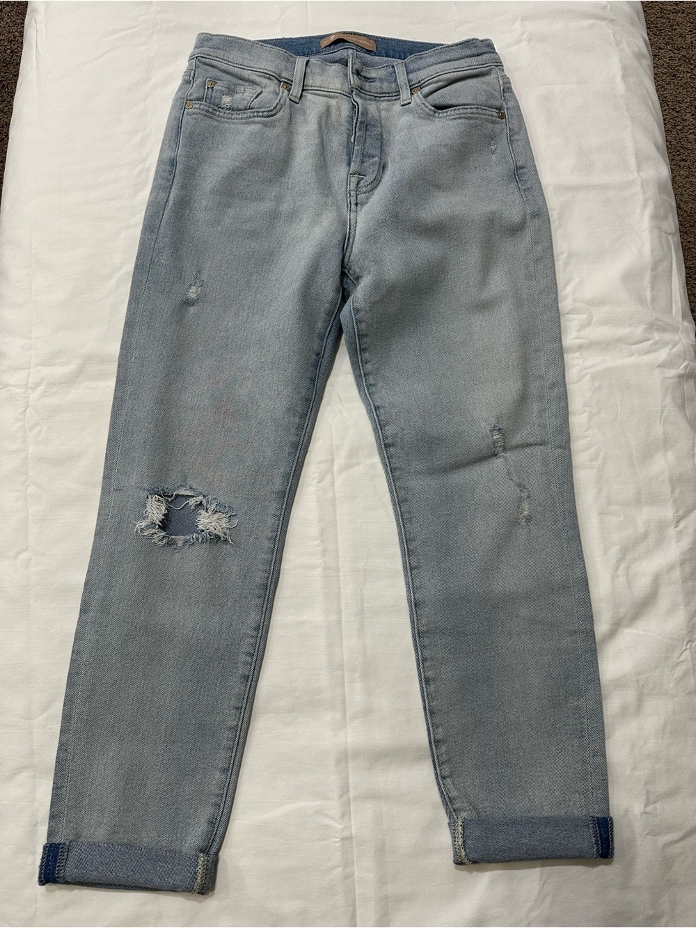 7 For All Mankind Light Wash Distressed Boyfriend Jeans